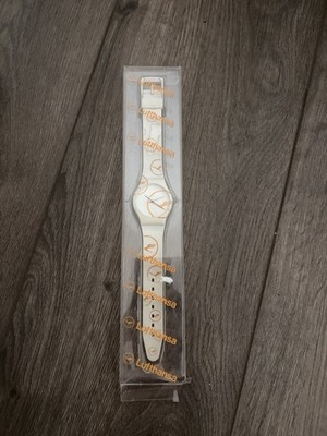 Lufthansa Armbanduhr Weiß Orange Logo Uhr Werbeuhr Vintage 