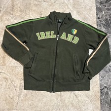Sudadera De Colección Verde Oscuro Irlanda Cremallera Completa Talla Mediana Bolsillos Forrados de Vellón