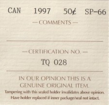 CANADA 50 CENT 1997 ICCS CERTIFIED SP-66 ID TQ 028