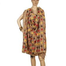 Sanskriti Vintage Brown Pure Woolen Shawl Handloom Hand Embroidered Stole Scarf