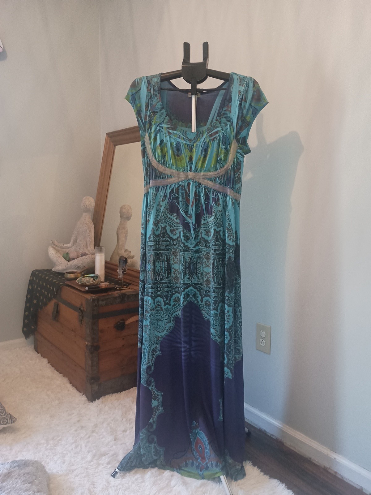 One World Bohemian Floral Paisley Maxi Dress Women's Size L Whimsy Gypsy