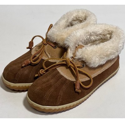 SPERRY Top-Sider SPW13797 Brown Suede Shearling Collar Slippers Booties Shoes 6M