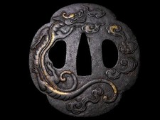 鉄製金箔装飾鍔 金色熨斗古董日本刀镡| eBay