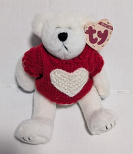 TY Bear NICHOLAS White bear with Red Knit Sweater with a Heart