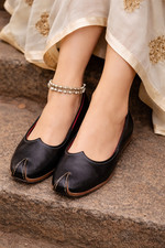 Women Shoes Leather Handmade Indian Khussa Jutties Flat Black US 9.5-12.5
