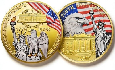 250th Anniversary Challenge Coin 1776-2026 Bald Eagle USA History Colonial