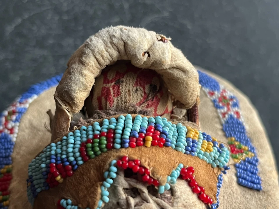 Antique Native American Ute Beaded Hide Miniature Doll Model Toy Cradleboard - Image 4 of 4