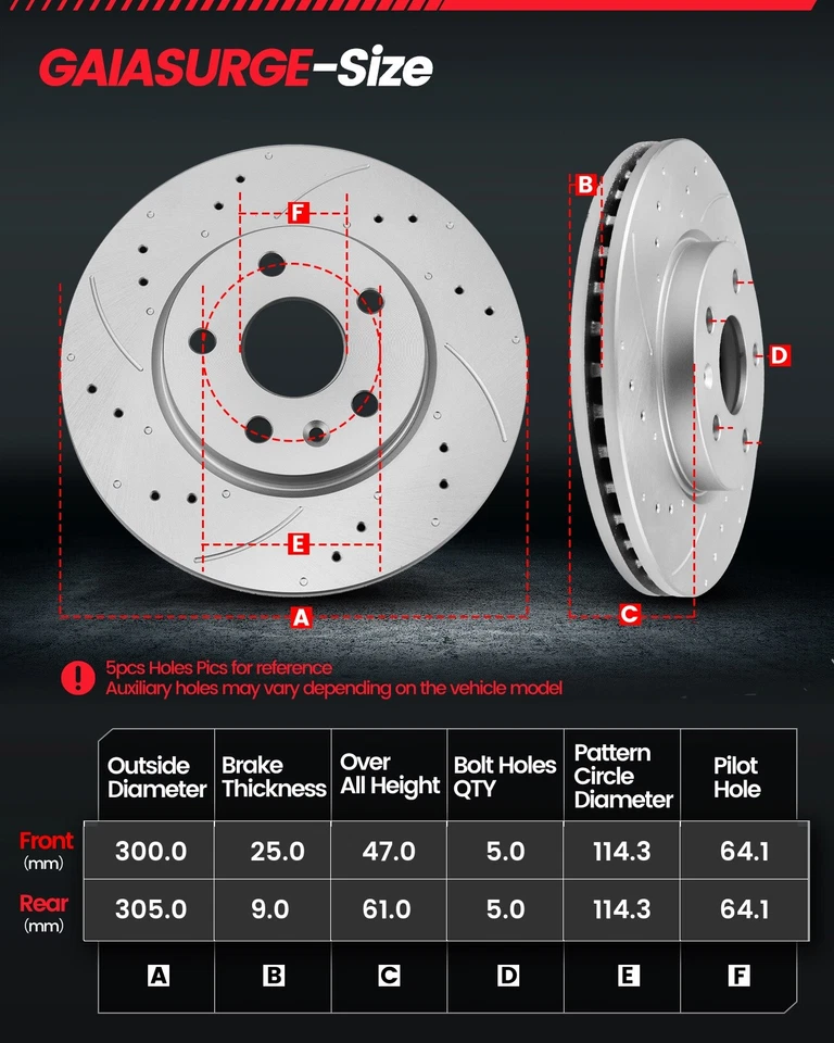 Front & Rear Drilled Disc Brake Rotors & Ceramic Pads for 2005-2006 Honda CR-V Foto 3 de 4