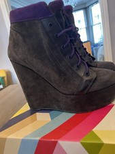 Office Wedge Ankle Boots With Laces , Black With Purple Laces Size 40
