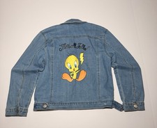 Looney Tunes Tweety Denim Jacket Kids Size 10/12 Blue Adjustable Waist