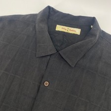 Tommy Bahama Button Down Mens XL Black Silk Checkered Jacquard Camp Shirt