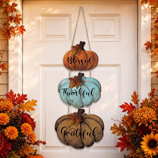 Fall Pumpkin Hanging Sign, Wooden Front Door Porch Decor