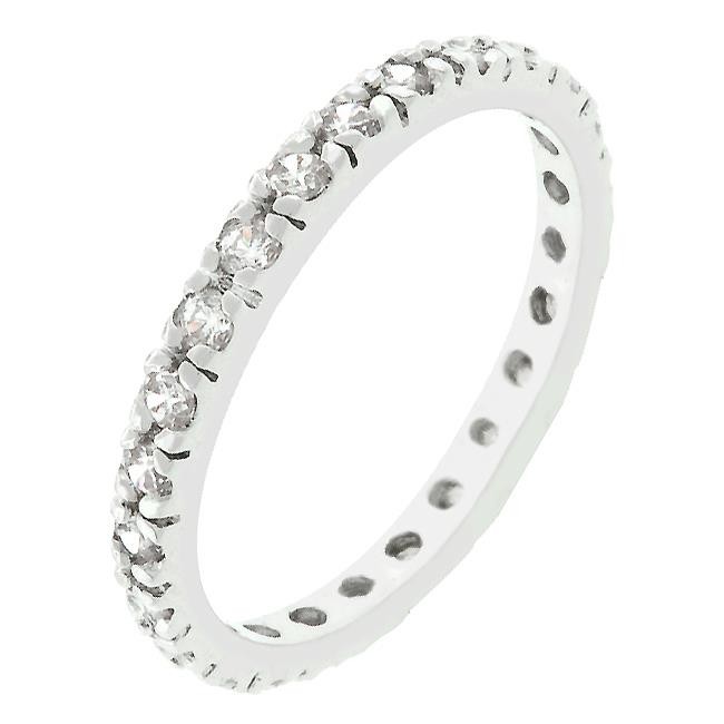 Handset 2.3mm Round CZ Prong Stackable Eternity Bridal Wedding Band Ring Size 8