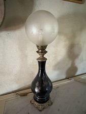 Lampe Napoléon 3, XIX siècle, 65 cm, globe verre dépoli décor floral