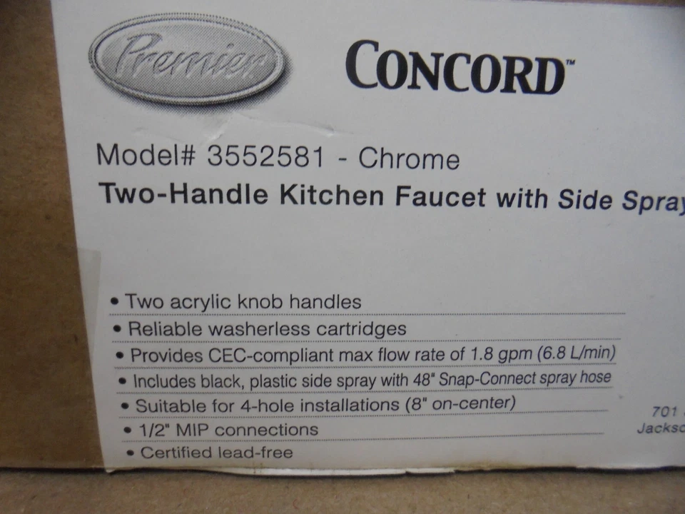 PREMIER CONCORD GRIFO DE COCINA DE DOS MANIJAS CON PULVERIZADOR LATERAL (MODELO:3552581) Foto 3 de 4