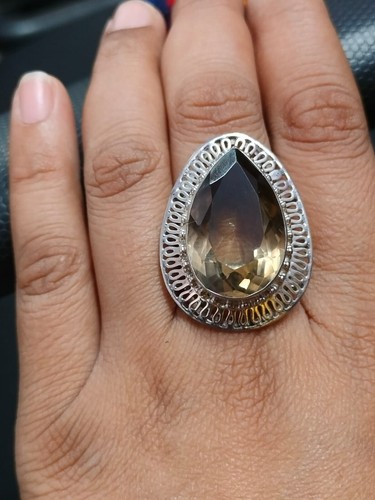 Enorme anillo de cóctel de plata de ley 925 con piedras preciosas de cuarzo ahumado joyería regalo para mujer - Imagen 2 de 8