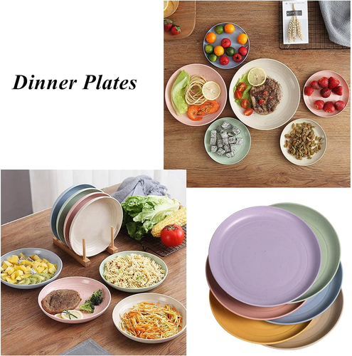 Wheat Straw Plates Lightweight Unbreakable Dinner Dishes Plates Set Dishwasher & - Picture 3 of 12