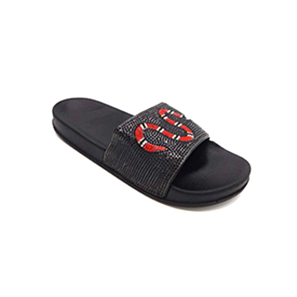 SNAKE Black Crystal Slide Sandal Slippers Beach Shoes Flip Flops Hip Hop Bling