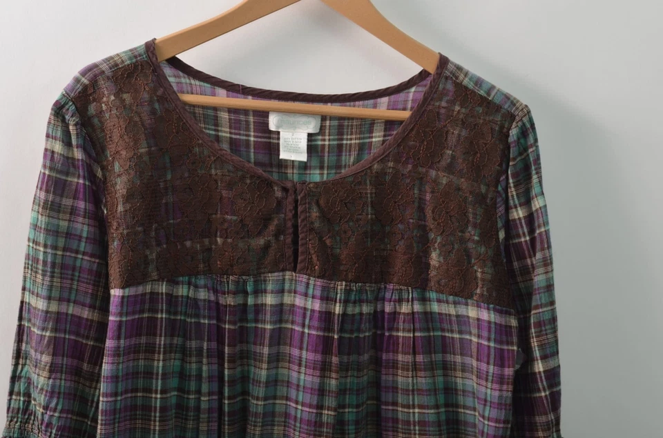 Maurices Blouse Womens 2X Cotton Lace Trim Purple Brown Flare Sleeves - Image 2 of 4