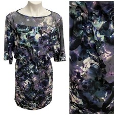 Tahari Dress Womens Medium Purple Blouson Mesh Knit Work Office Career Date