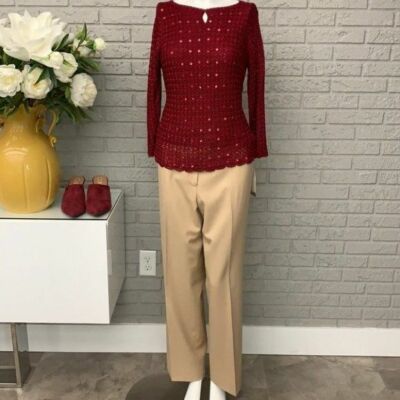 Emma James Wine Crochet and Beaded Top Size M