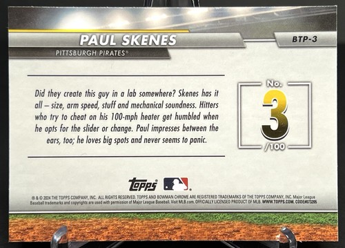 2024 Bowman Chrome Baseball 🔥 PAUL SKENES BTP-3 Bowman Top 100 PIRATES (RC) ROY - Picture 5 of 5
