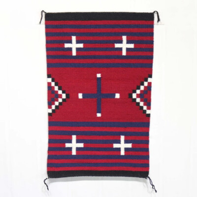 Navajo Wool Chief Blanket Revival Textile 4x6 ft Red Blue Bright Kilim Area Rug