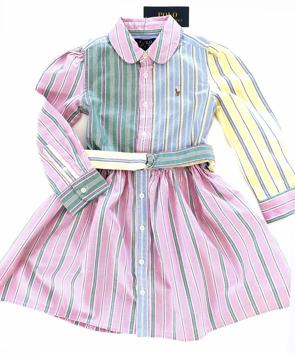 NWT, Girls Polo Ralph Lauren Pastel Striped Shirt Dress Size 6. Eu 116