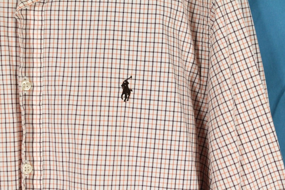 Camisa social RALPH LAUREN POLO marrom/laranja xadrez com botões CLASSIC FIT tamanho 16.5 - Imagem 3 de 4
