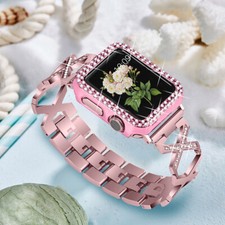 Bling Rhinestones Metal Band Case Cover for Apple Watch SE 6 5 4 3 38/40 42/44