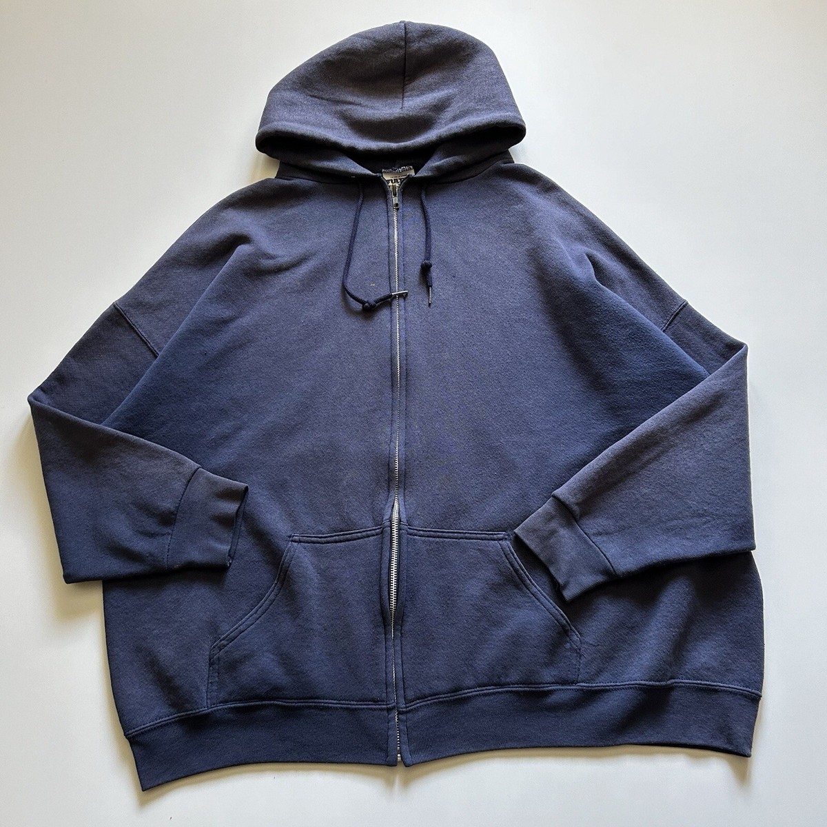 Vintage 1990s Sun Faded Blank Navy Blue Zip Up Hoodie Tultex Vintage 1990s Sun Faded Blank Navy Blue Zip Up Hoodie Tultex