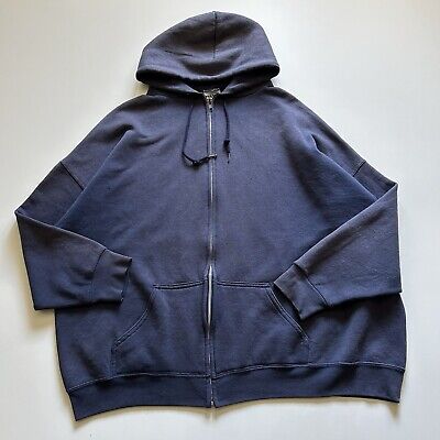 Vintage 1990s Sun Faded Blank Navy Blue Zip Up Hoodie Tultex Vintage 1990s Sun Faded Blank Navy Blue Zip Up Hoodie Tultex