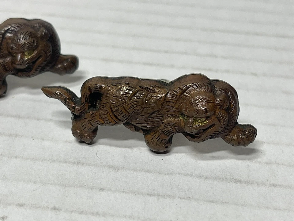 Abotoaduras Menuki Era Edo tigre japonês acessórios espada par esterlina 925 antigo - Imagem 2 de 4