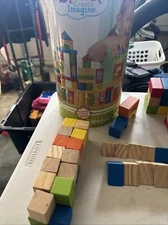 Spark Create Imagine 136 pc Wooden Blocks Set with Shape Sorter Container