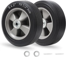8" X 2" Solid Rubber Flat-Free Tire and Wheel, with Ball Bearings and 1/2” Axle 