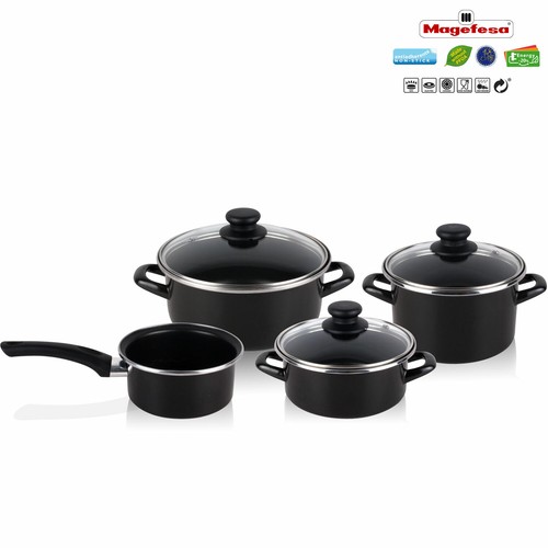 Batteria da Cucina Induzione Set Pentole 7 Pezzi e 3 Padelle, Coperchi in Vetro - Foto 5 di 9