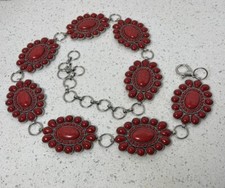 Womens Western Bohemian Deep Orange Red Silver Tone Belt