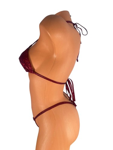 Burgundy Red Shatter Glass Thong Bikini – Wide Front G-String – Micro Cut - Picture 3 of 6