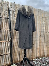 Ann Harvey Wool & Cashmere Blend Long Dark Grey Fur Collar Trench Coat Size 16