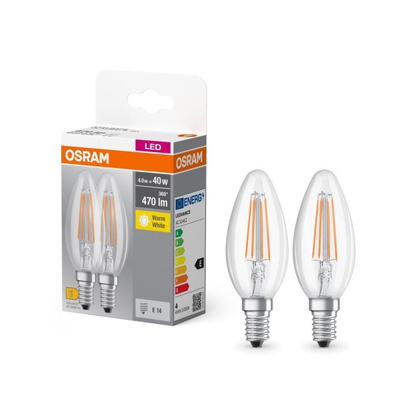 2Er-Pack Osram Led Base Classic B40 E14 Filament 2700K 4W Wie 40W Kerzenlampe-image
