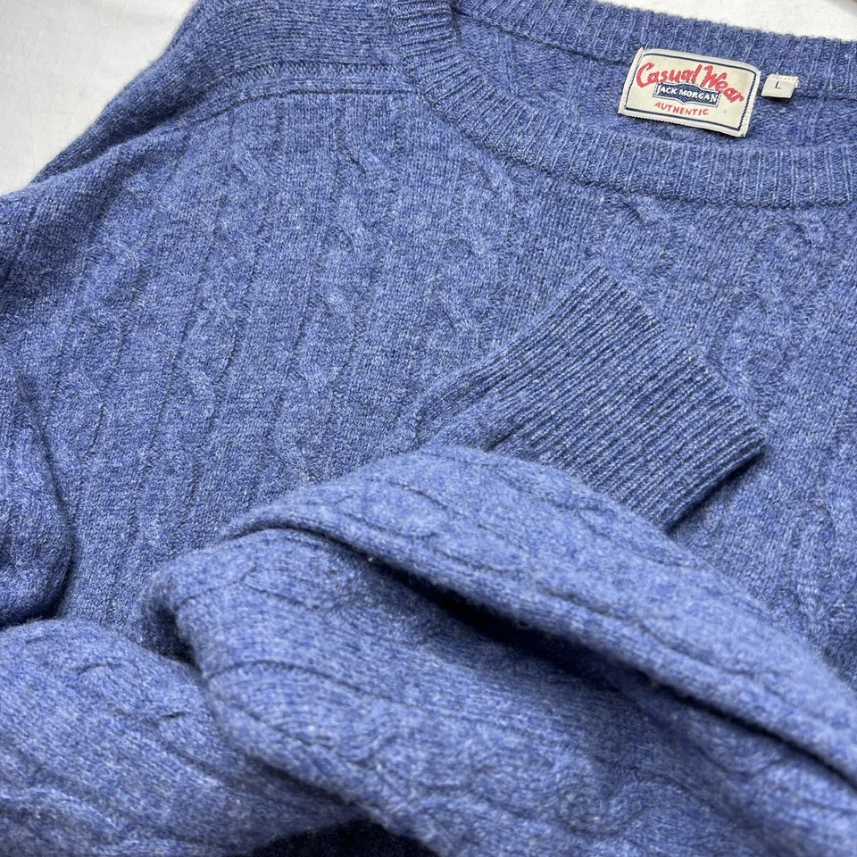 LARGE LAMBS WOOL JACK MORGAN MEN BLUE SWEATER PULLOVER Round Neck Jumper Size L - Imagen 4 de 4