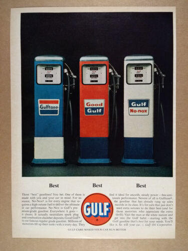 1963 Gulf Oil Gulftane Good & No-nox Gas Pumps photo vintage print Ad