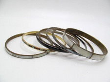 Vintage Set of Seven Enamel Blue Black Multi Color Layer Bangle Bracelets