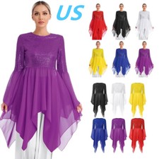 Women Praise Lyrical Dance Dress Flared Sleeve Liturgical Worship Tunic Dress
