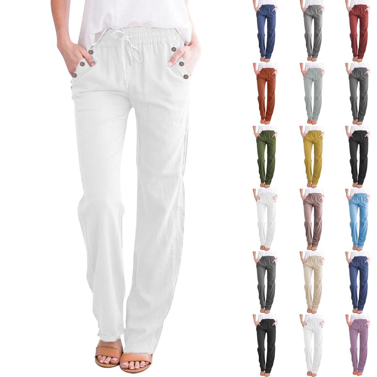 Macy's Linen Pants Plus Size 1PC Pocket Cotton Linen Trousers Long