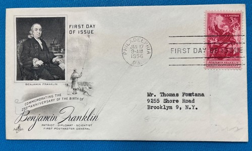 US FDC #1073 Benjamin Franklin 1956 Unsealed