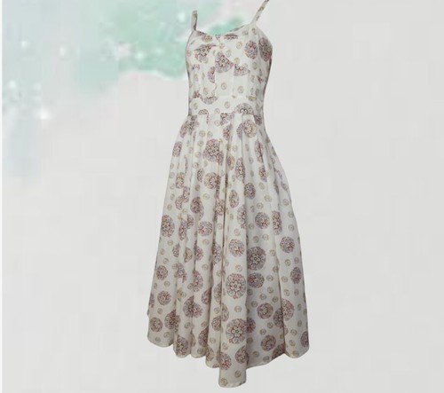 Laura Ashley retro White pink Cotton Floral 50's Boned Lined Dress, UK 10 - Picture 3 of 5