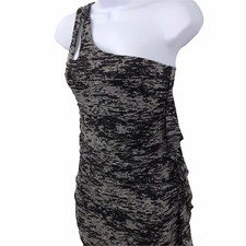 Guess Bodycon Dress Womens Size S Space Dye One Shoulder Ruffle Side Black Grey