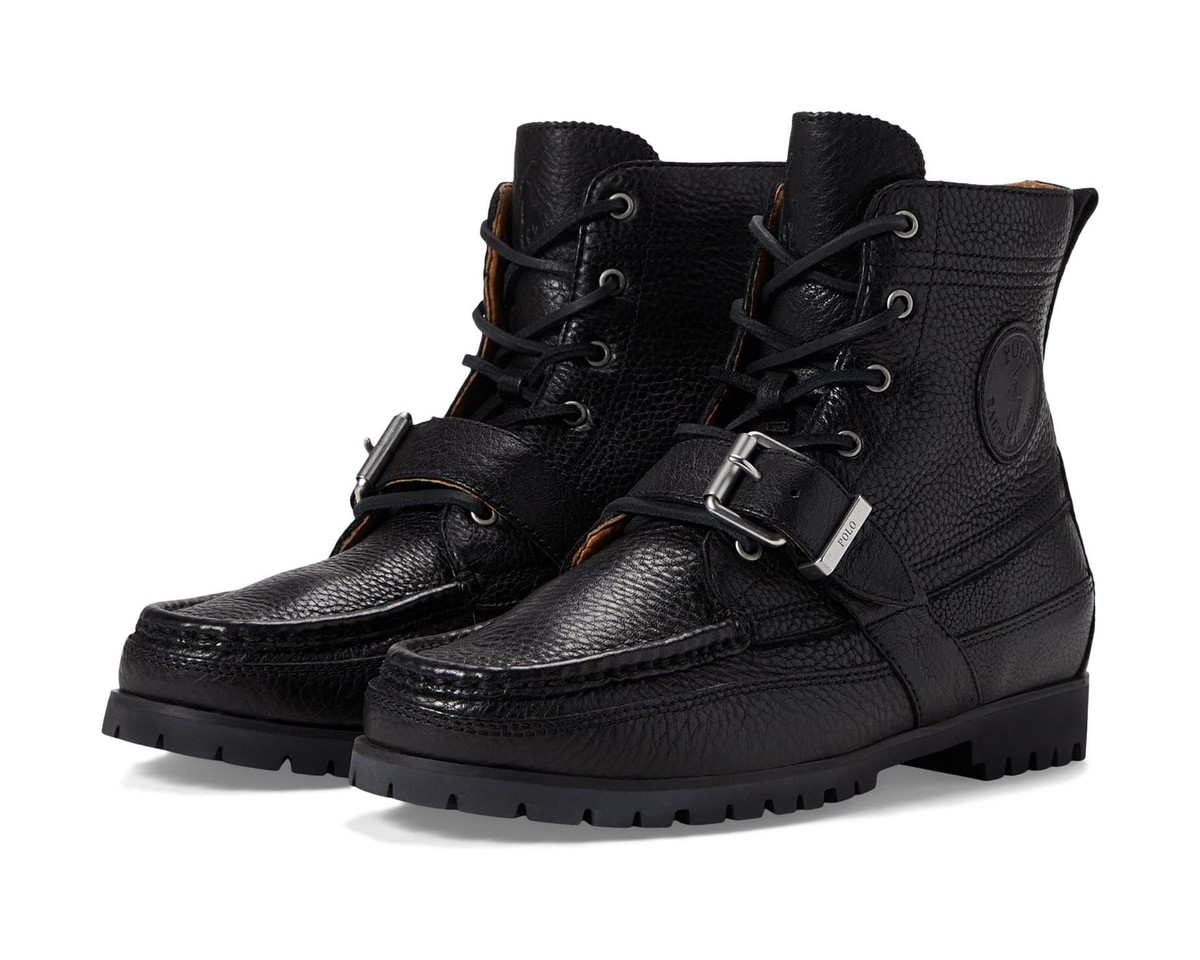 New Polo Ralph Lauren Ranger Black Pull up Grain Leather Amazon.com | POLO RALPH LAUREN Ranger Boot Black 1 7.5 D (M  main image 3
