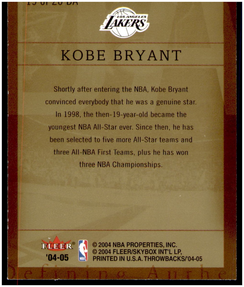 2004-05 Fleer Throwbacks #19 DA Kobe Bryant Defining Authentic | eBay